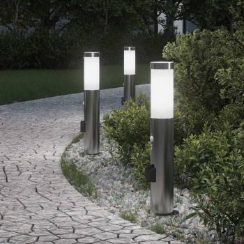 ARDEBO.de - Pollerleuchten mit Sensor&Steckdose 3er 50 cm Edelstahl IP44