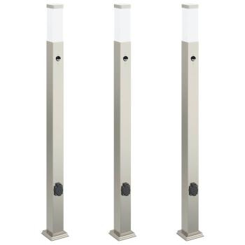 Pollerleuchten mit Sensor&Steckdose 3 Stk. 110 cm Edelstahl IP44