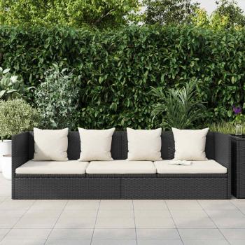 Garten-Sofabett mit Kissen Poly Rattan Schwarz