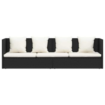Garten-Sofabett mit Kissen Poly Rattan Schwarz