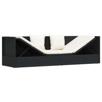Garten-Sofabett mit Kissen Poly Rattan Schwarz