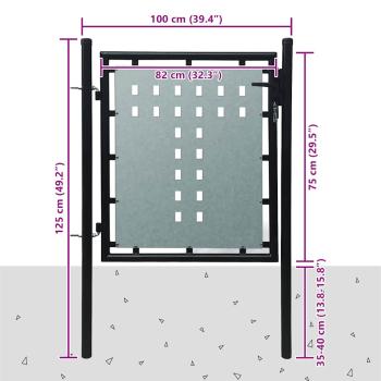 Schwarzes Einzeltor für Zäune 100 x 75 cm