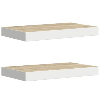 Schweberegale 2 Stk. Eichen-Optik und Weiß 50x23,5x3,8 cm MDF
