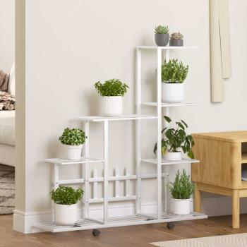 ARDEBO.de - Blumenständer auf Rollen 94,5x25x92,5 cm Weiß Metall