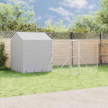 ARDEBO.de - Outdoor-Hundezwinger mit Dach Silbern 4x4x2,5m Verzinkter Stahl