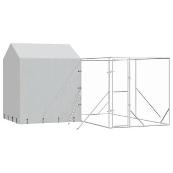 Outdoor-Hundezwinger mit Dach Silbern 4x4x2,5m Verzinkter Stahl