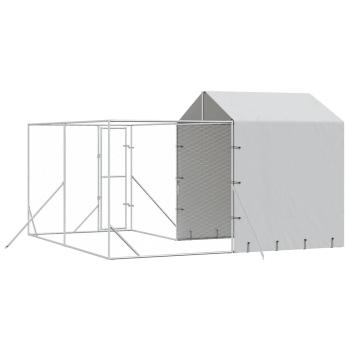 Outdoor-Hundezwinger mit Dach Silbern 4x4x2,5m Verzinkter Stahl