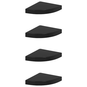 Eck-Schweberegale 4 Stk. Hochglanz-Schwarz 25x25x3,8 cm MDF