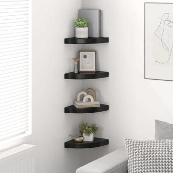 Eck-Schweberegale 4 Stk. Hochglanz-Schwarz 25x25x3,8 cm MDF