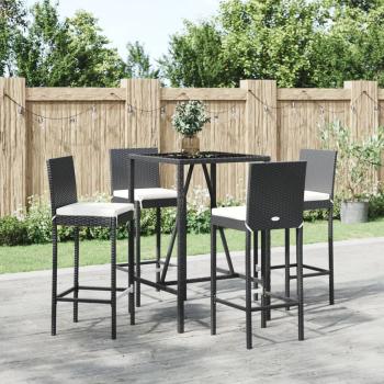 ARDEBO.de - 5-tlg. Gartenbar-Set mit Kissen Schwarz Poly Rattan