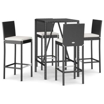 5-tlg. Gartenbar-Set mit Kissen Schwarz Poly Rattan