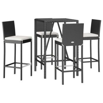 5-tlg. Gartenbar-Set mit Kissen Schwarz Poly Rattan