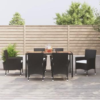 ARDEBO.de - 7-tlg. Garten-Essgruppe mit Kissen Schwarz Poly Rattan
