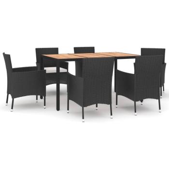 7-tlg. Garten-Essgruppe mit Kissen Schwarz Poly Rattan