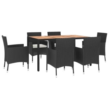 7-tlg. Garten-Essgruppe mit Kissen Schwarz Poly Rattan