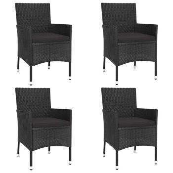 5-tlg. Garten-Bistro-Set mit Kissen Schwarz Poly Rattan