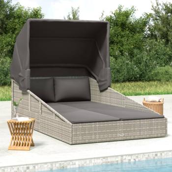 ARDEBO.de - Sonnenliege mit Faltdach Grau 200x114x128 cm Poly Rattan