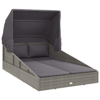 Sonnenliege mit Faltdach Grau 200x114x128 cm Poly Rattan