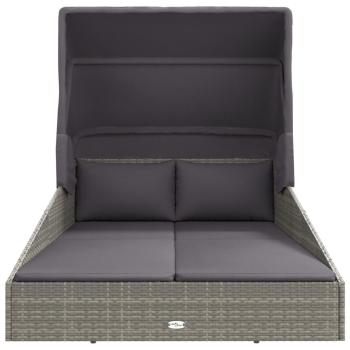 Sonnenliege mit Faltdach Grau 200x114x128 cm Poly Rattan