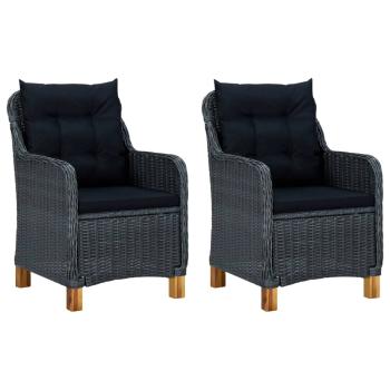 ARDEBO.de - Gartenstühle mit Kissen 2 Stk. Poly Rattan Dunkelgrau