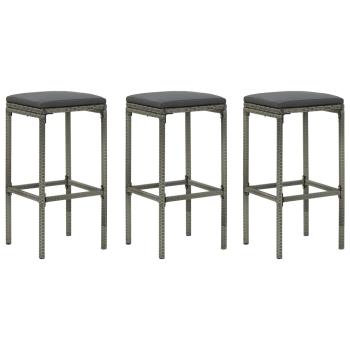 ARDEBO.de - Barhocker mit Kissen 3 Stk. Grau Poly Rattan