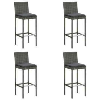 ARDEBO.de - Garten-Barhocker mit Kissen 4 Stk. Grau Poly Rattan