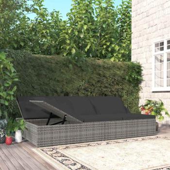 ARDEBO.de - Sonnenliege mit Auflagen Poly Rattan Dunkelgrau
