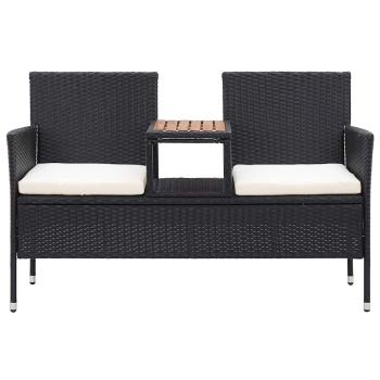 2-Sitzer-Gartenbank mit Teetisch 143 cm Poly Rattan Schwarz