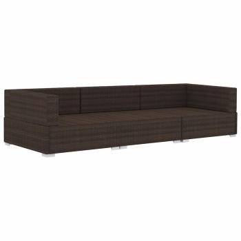 3-tlg. Garten-Sofagarnitur mit Auflagen Poly Rattan Braun