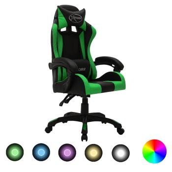 ARDEBO.de - Gaming-Stuhl mit RGB LED-Leuchten Grün und Schwarz Kunstleder