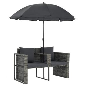 Gartenbett mit Sonnenschirm Grau Poly Rattan