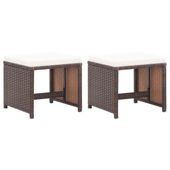 ARDEBO.de - Gartenhocker 2 Stk. mit Sitzkissen Poly Rattan Braun