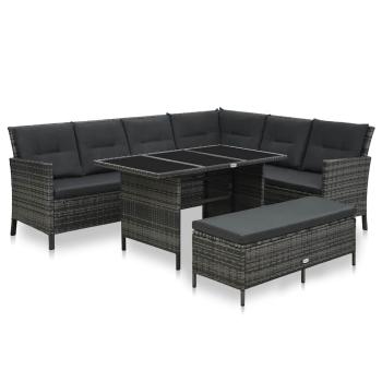 ARDEBO.de - 3-tlg. Garten-Lounge-Set mit Auflagen Poly Rattan Grau
