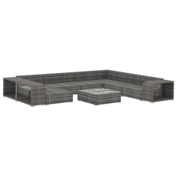 10-tlg. Garten-Lounge-Set mit Auflagen Poly Rattan Grau