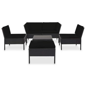 6-tlg. Garten-Lounge-Set mit Auflagen Poly Rattan Schwarz