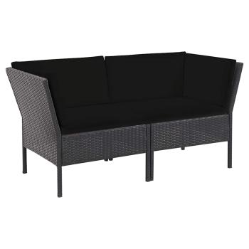 6-tlg. Garten-Lounge-Set mit Auflagen Poly Rattan Schwarz