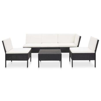 6-tlg. Garten-Lounge-Set mit Auflagen Poly Rattan Schwarz
