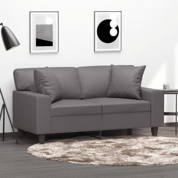 ARDEBO.de - 2-Sitzer-Sofa mit Zierkissen Grau 120 cm Kunstleder
