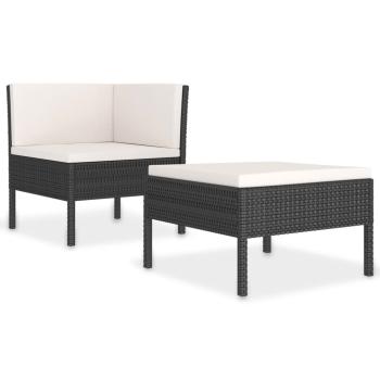 2-tlg. Garten-Lounge-Set mit Auflagen Poly Rattan Schwarz