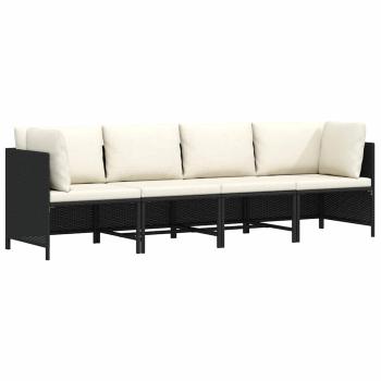 ARDEBO.de - 4-Sitzer-Gartensofa mit Auflagen Schwarz Poly Rattan