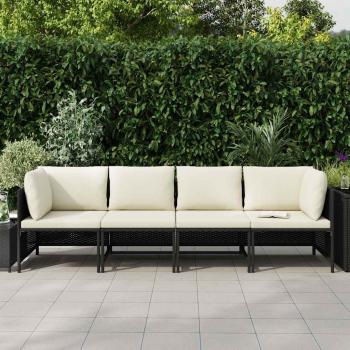 4-Sitzer-Gartensofa mit Auflagen Schwarz Poly Rattan