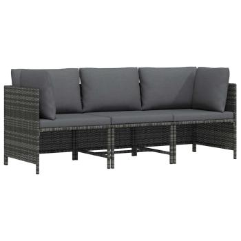 ARDEBO.de - 3-Sitzer-Gartensofa mit Kissen Grau Poly Rattan
