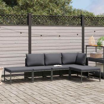 ARDEBO.de - 5-tlg. Garten-Sofagarnitur mit Auflagen Grau Poly Rattan