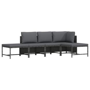 5-tlg. Garten-Sofagarnitur mit Auflagen Grau Poly Rattan