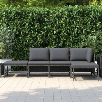 5-tlg. Garten-Sofagarnitur mit Auflagen Grau Poly Rattan