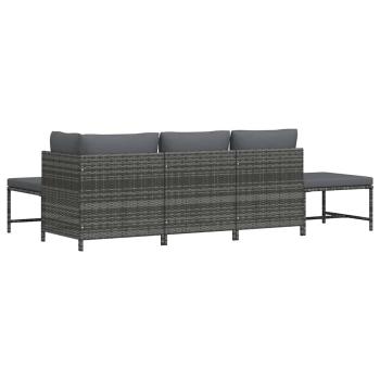 5-tlg. Garten-Sofagarnitur mit Auflagen Grau Poly Rattan