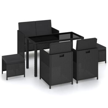 ARDEBO.de - 6-tlg. Garten-Essgruppe mit Auflagen Poly Rattan Schwarz