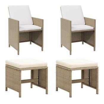 ARDEBO.de - Gartenstühle mit Hocker 2 Stk. Poly Rattan Beige