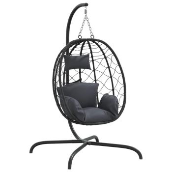 Hängesessel mit Kissen Anthrazit Poly Rattan & Stahl