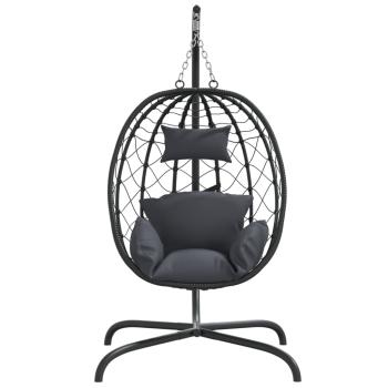 Hängesessel mit Kissen Anthrazit Poly Rattan & Stahl